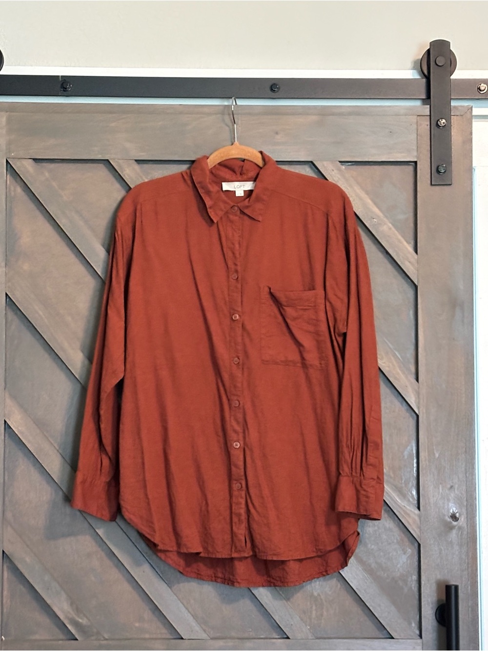 LOFT Linen Everyday Oversized Pocket Shirt - Intense Copper - Picture 3 of 9